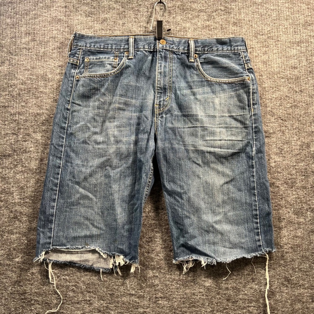 Levis 569 Loose Straight Cut Off Denim Shorts Blue Mens 34